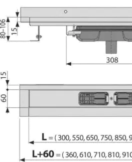 Sprchovacie kúty Alcadrain Podlahový žľab s okrajom pre plný rošt as pevným golierom k stene, zvislý odtok APZ1116-300 APZ1116-300