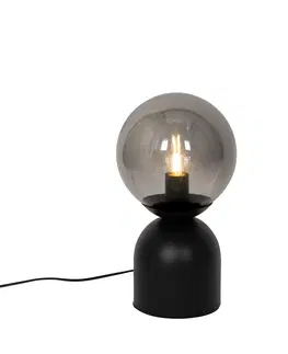 Stolove lampy Hotelová elegantná stolná lampa čierna s dymovým sklom - Pallon Trend