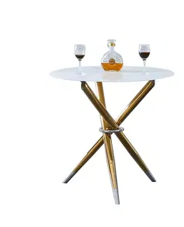Jedálenské stoly Jedálenský stôl/kávový stolík,  biela/gold chróm zlatý, priemer 80 cm, DONIO