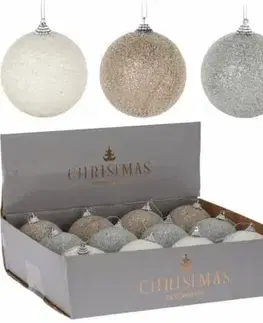 Vianočné dekorácie Kinekus Trblietavá vianočná guľa, 8 cm, biela / strieborná / champagne