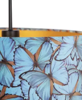 Zavesne lampy Závesná lampa s velúrovým odtieňom motýle so zlatom 40 cm - Combi