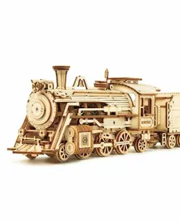 Drevené hračky RoboTime drevené 3D puzzle Parná lokomotíva