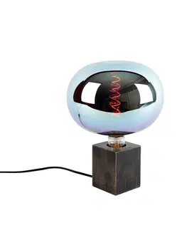 Stolove lampy Landelijke tafellamp zwart hout incl. LED dimbaar G220 - Bloc