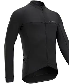 dresy Pánsky dres RC 100 na cestnú cyklistiku s dlhým rukávom čierny