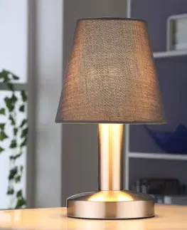 Stolové lampy Lindby Sivá nočná lampička Hanno s látkovým tienidlom