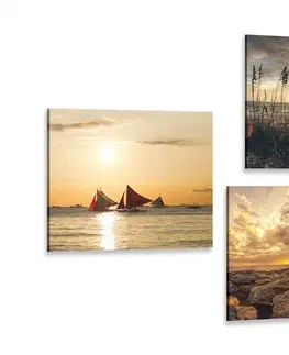 Zostavy obrazov Set obrazov čarovný západ slnka pri mori