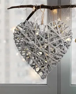 Vianočné dekorácie Solight LED ratanové srdce, 30x LED, 2x AA, 30 cm