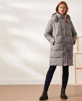 Coats & Jackets Prešívaný kabát s kapucňou, hnedosivý