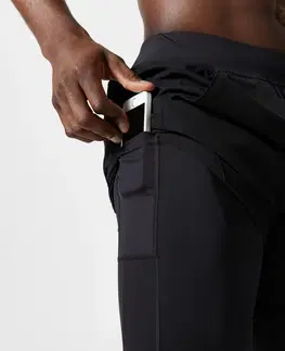 nohavice Pánske priedušné šortky 2 v 1 na fitness s vreckom na zips čierne