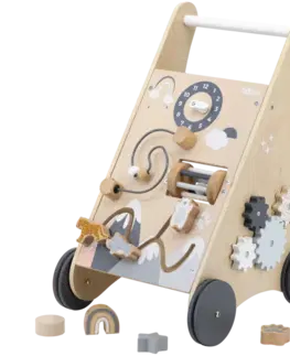 Drevené hračky TRYCO - Drevený vozíček s aktivitami a kockami