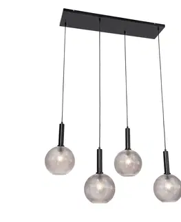 Zavesne lampy Dizajnové závesné svietidlo čierne s dymovým sklom 4-svetlá - Chico