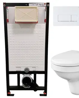 Záchody DEANTE Podstavný rám, pre závesné WC misy + SLIM tlačidlo bílé  + WC CERSANIT DELFI + SEDADLO CST_WC01 A51P DE1