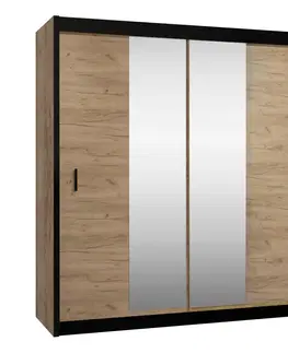 Šatníkové skrine Skriňa s posuvnými dverami, čierna/dub craft, 203x215 cm, CRAFT