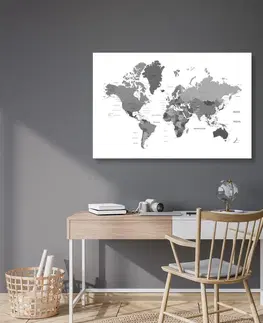 Obrazy na korku Obraz na korku mapa sveta v čiernobielej farbe