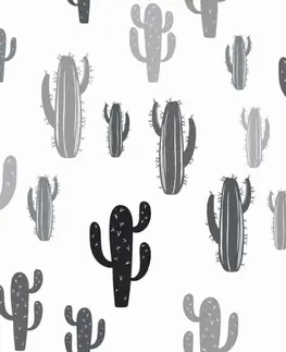 Závesy Záves dekoračný alebo textilný, OXY Kaktusy, sivo-čierny 150 cm 150 cm