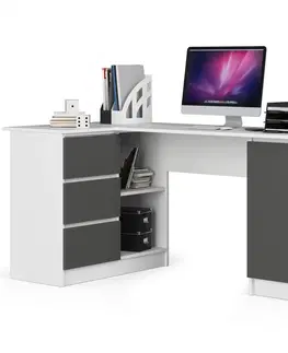 Písacie stoly Dizajnový písací stôl ROMAN155L, biely / grafit