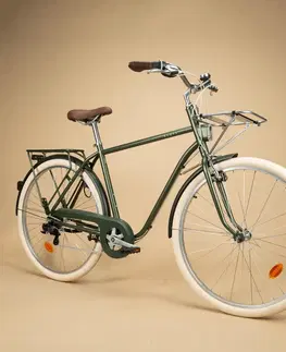 bicykle Mestský bicykel Elops 520 s vysokým rámom kaki