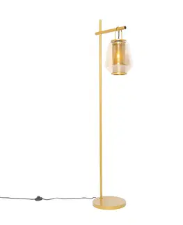 Stojace lampy Stojacia lampa v štýle art deco zlatá s jantárovým sklom - Kevin