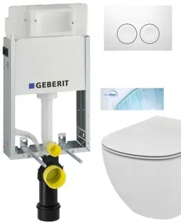 Záchody GEBERIT KOMBIFIXBasic vr. bieleho  tlačidla DELTA 21 + WC Ideal Standard Tesi so sedadlom SoftClose, AquaBlade 110.100.00.1 21BI TE1