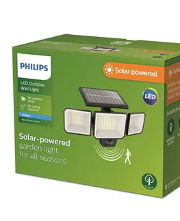 Solarné lampy na stenu Philips Philips LED solárne nástenné svietidlo Nysil, 3 svetlá, senzor