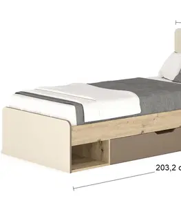 Postele NABBI Loros 90 jednolôžková posteľ s roštom 90x200 cm dub artisan / latte / champagne