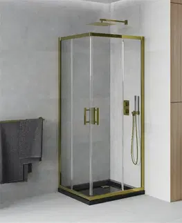 Vane MEXEN/S - Rio sprchovací kút štvorec 80x80, transparent, zlatá + čierna vanička so sifónom 860-080-080-50-00-4070G