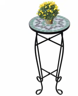 Záhradné stoly Mozaikový stolík na kvety keramika Dekorhome Čierna