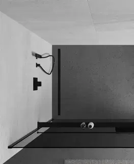 Sprchové dvere MEXEN/S - KIOTO Sprchová zástena WALK-IN s poličkou a držiakom uterákov 120 x 200, grafit 8 mm, čierna 800-120-121-70-40