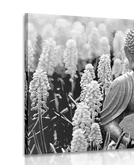 Čiernobiele obrazy Obraz jin a jang Budha v čiernobielom prevedení