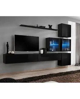 Podkrovný nábytok Obývacia stena Switch XIX Sklo +LED  čierna