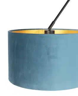 Zavesne lampy Závesná lampa so zamatovými odtieňmi modrá so zlatou 35 cm - Blitz II čierna
