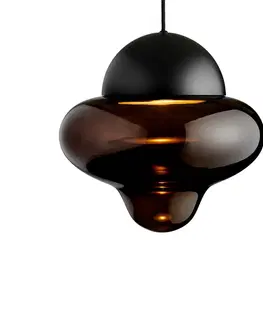 Závesné svietidlá DESIGN BY US Závesné svetlo Nutty XL LED, hnedá / čierna, Ø 30 cm, sklo