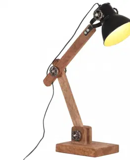 Osvetlenie Stolná lampa kov / mangovníkové drevo Dekorhome Čierna