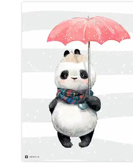 Obrazy do detskej izby Obrázok Pandy s červeným dáždnikom