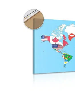 Obrazy na korku Obraz na korku mapa sveta s vlajkami