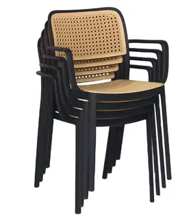 Záhradné stoličky a kreslá Stohovateľná stolička, čierna/béžová, RAVID TYP 2
