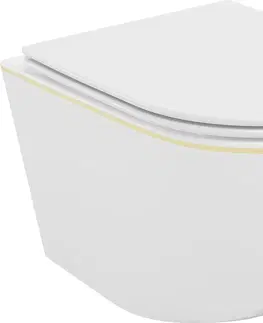 Záchody MEXEN - Lena Závesná WC misa vrátane sedátka s slow-slim, duroplast, biela/zlatá linka 30224005