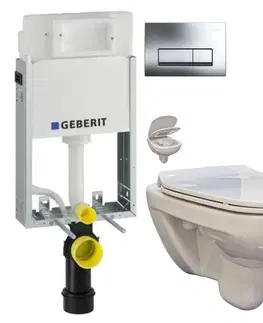 Záchody GEBERIT KOMBIFIXBasic vr. chrómového tlačidla DELTA 51 + WC bez oplachového kruhu Edge + SEDADLO 110.100.00.1 51CR EG1