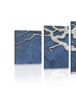 Obrazy stromy a listy 5-dielny obraz abstraktný strom na dreve s modrým kontrastom