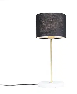 Stolove lampy Mosadzná stolová lampa s čiernym tienidlom 20 cm - Kaso