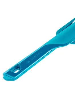 kemping Súprava 3 plastových turistických príborov (nôž, vidlička, lyžica) modrá