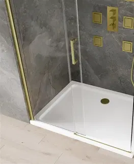 Vane MEXEN/S - Omega sprchovací kút posuvný 140x100, sklo transparent, zlatá + vanička 825-140-100-50-00-4010