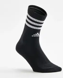 bedminton Športové ponožky vysoké pruhované 3 páry sivé, biele, čierne