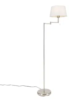 Stojace lampy Klasická stojaca lampa z ocele s nastaviteľným bielym tienidlom - Ladas