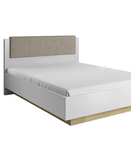 Postele KONDELA City manželská posteľ s úložným priestorom biela / dub grandson / biely lesk