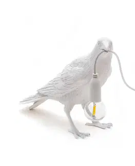 Vnútorné dekoratívne svietidlá SELETTI Stolová LED lampa Bird Lamp, čakajúca, biela