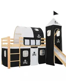 Detské izby Detská poschodová posteľ pirátska pevnosť so šmýkačkou Dekorhome Borovica