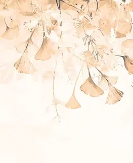 Samolepiace tapety Samolepiaca tapeta listy s kolibríkmi v odtieni Peach Fuzz