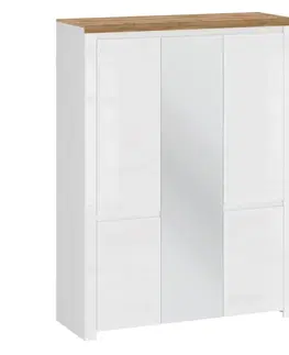 Šatníkové skrine Skriňa 5D so zrkadlom, biely lesk/dub wotan, VILGO