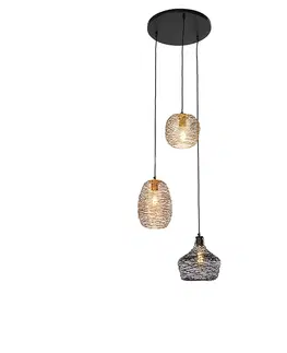 Zavesne lampy Závesná lampa čierna zlatá a medená okrúhla 3-svetlá - Sarella